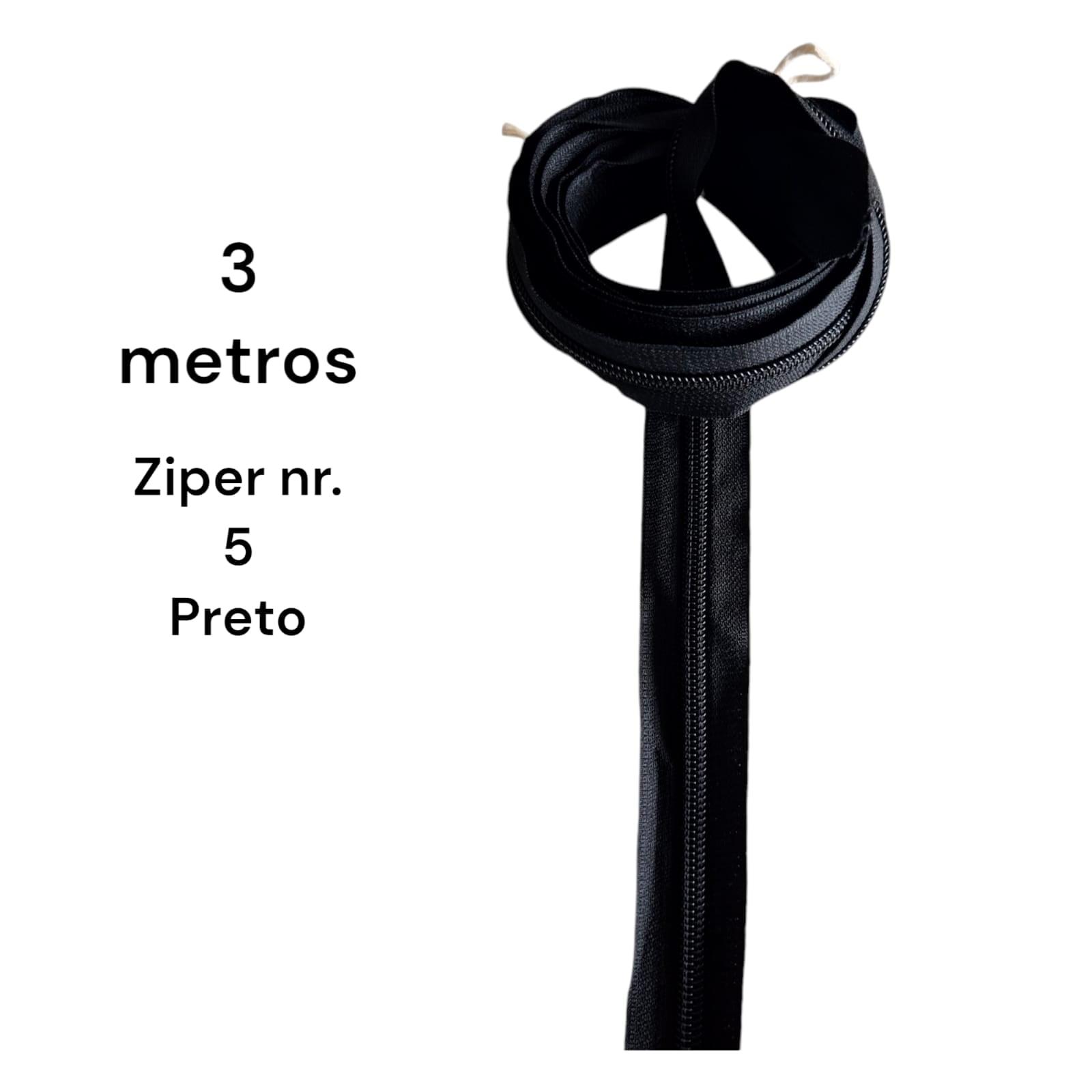 Ziper por metro de Nylon  no. 5  preto - 3 metros   