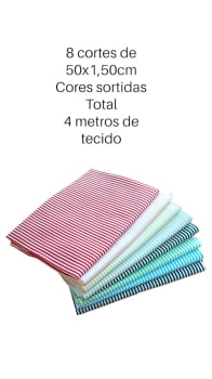 Kit -Tecidos tricoline  - LISTRADO FINO cores sortidas - Fernando Maluhy - 08 cortes de 50 cm x 1,50 cm cada - total 4 metros de tecido 