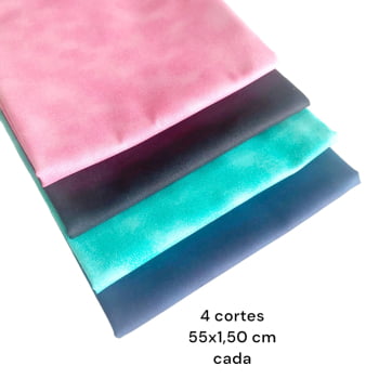 Kit -  Tecido tricoline - poeira nas cores rose/tiffany/preto e marinho - 4 cortes de 55x75 cm cada  (total 1,10 m)