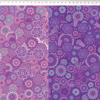 Tecido Tricoline digital  - Floral em faixas degrade - tons de lilas -  Fernando Maluhy (50x1,50cm)             
