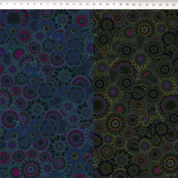 Tecido Tricoline digital  - Floral em faixas degrade - tons de verde escuro -  Fernando Maluhy (50x1,50cm)               
