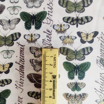 Tecido tricoline importado -  borboletas creme (50 x 1,10 cm) 