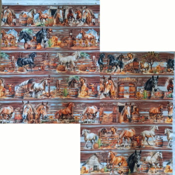 Painel tricoline digital  - Barrado de faixa de Cavalos - Col. Horses - Fernando Maluhy   (55 x1,50 cm)   