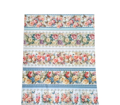 Painel tricoline digital  - faixa Floral c/ borboletas-  Col. Vintage Flowers  - Fernando Maluhy   (55 x1,50 cm)     