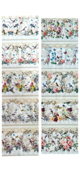 Painel tricoline digital  - faixa Floral c/ passaros-  Col. Vintage Flowers  - Fernando Maluhy   (55 x1,50 cm)   