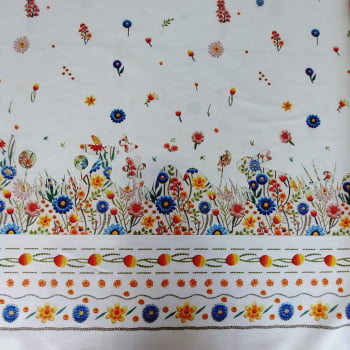 Tecido Sarja Digital -Col. Memorias de Pascoa - Floral c/ Silhueta de Coelhos  - Fernando Maluhy (50x1,60 cm ) 