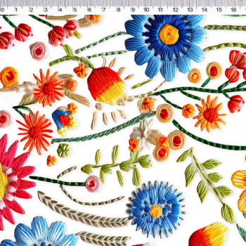 Tecido sarja - Floral e Faixas - Col. Primavera 3D digital - Fernando Maluhy   (0,50x1,60cm)     