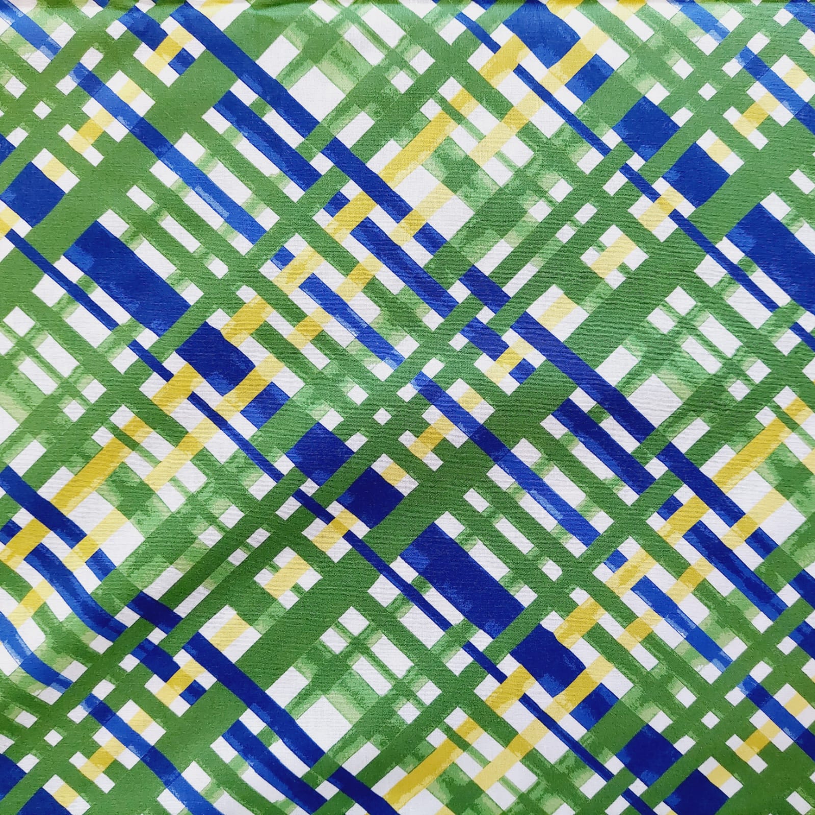Tecido tricoline digital  - xadrez enviesado verde e amarelo  - Fernando Maluhy  (0,50x1,50 cm)                   