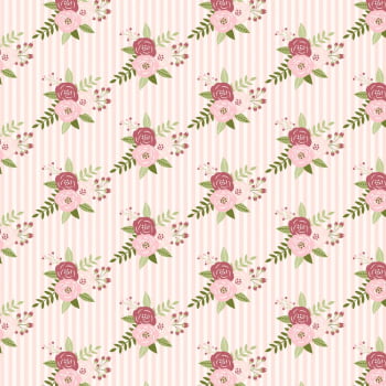 Tecido tricoline - Floral rosa com fundo listrado - Coleção Signature Shabby - Fabricart