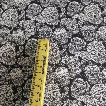 Tecido tricoline  - Caveira estilizadas - fd. preto - Fabricart Tecidos (50 x 1,50 cm )   