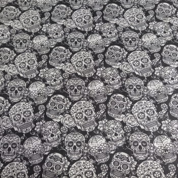 Tecido tricoline  - Caveira estilizadas - fd. preto - Fabricart Tecidos (50 x 1,50 cm )   