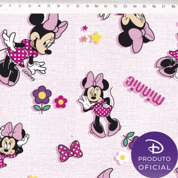 Tecido tricoline - Colecao Disney - Minnie com textura rosa  - Fernando Maluhy   