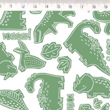Tecido tricoline - Col. Planeta dos Dinossauros - Babyssauro verde  - Fernando Maluhy  (0,50x1,50cm)          