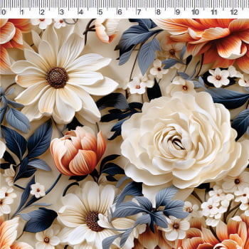 Tecido tricoline digital 3D - Rosas com flores - Col. Renata Blanco - Fernando Maluhy   (0,50x1,50cm)        