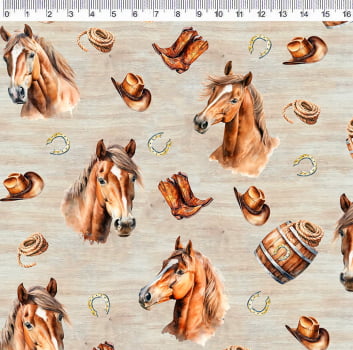 Tecido tricoline digital  - Cabeça de Cavalos - Col. Horses - Fernando Maluhy   (0,50x1,50cm)                 