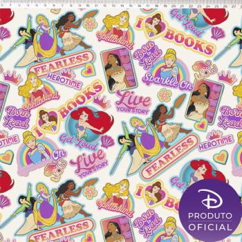 Tecido tricoline digital - Coleção Disney - Princesas fundo off white - Fernando Maluhy         