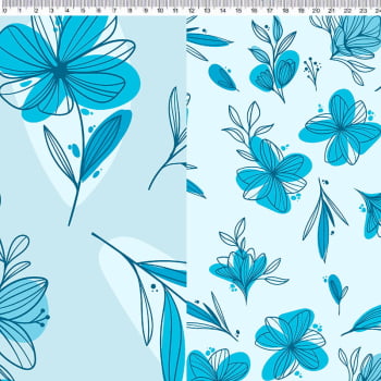 Tecido Tricoline digital - Floral azul - Col. Meio a Meio by Amanda Ansaldo - Fernando Maluhy  (50x1,50 cm)                        
