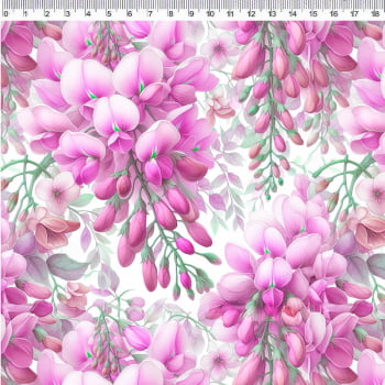 Tecido Tricoline digital - Glicinia - Col. Garden - Floral - Fernando Maluhy  (50x1,50 cm)                       