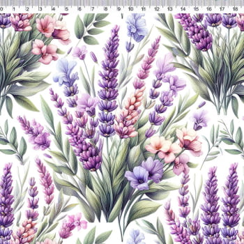 Tecido Tricoline digital - Lavanda - Col. Garden - Floral - Fernando Maluhy  (50x1,50 cm)                        