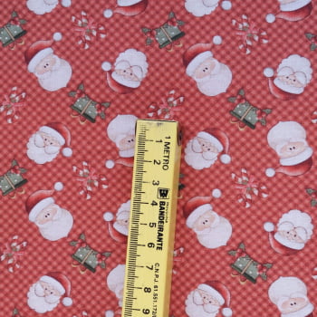 Tecido Tricoline digital  - Mini rostos Noel - Natal - fd. vermelho - Fuxicos e Fricotes  (50x1,50cm)               