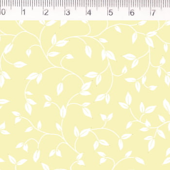 Tecido Tricoline - Folhagem miuda branca fd.amarelo- Fernando Maluhy  (50x1,50 cm)                   