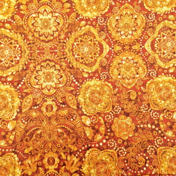 Tecido tricoline importado - Mandala laranja queimado  (50 x 1,10 cm )          