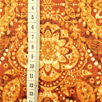 Tecido tricoline importado - Mandala laranja queimado  (50 x 1,10 cm )          