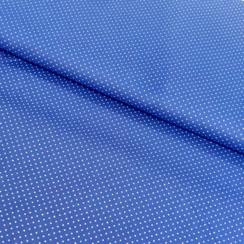 Tecido tricoline - micro poa branco  fundo azul royal - Fernando Maluhy       