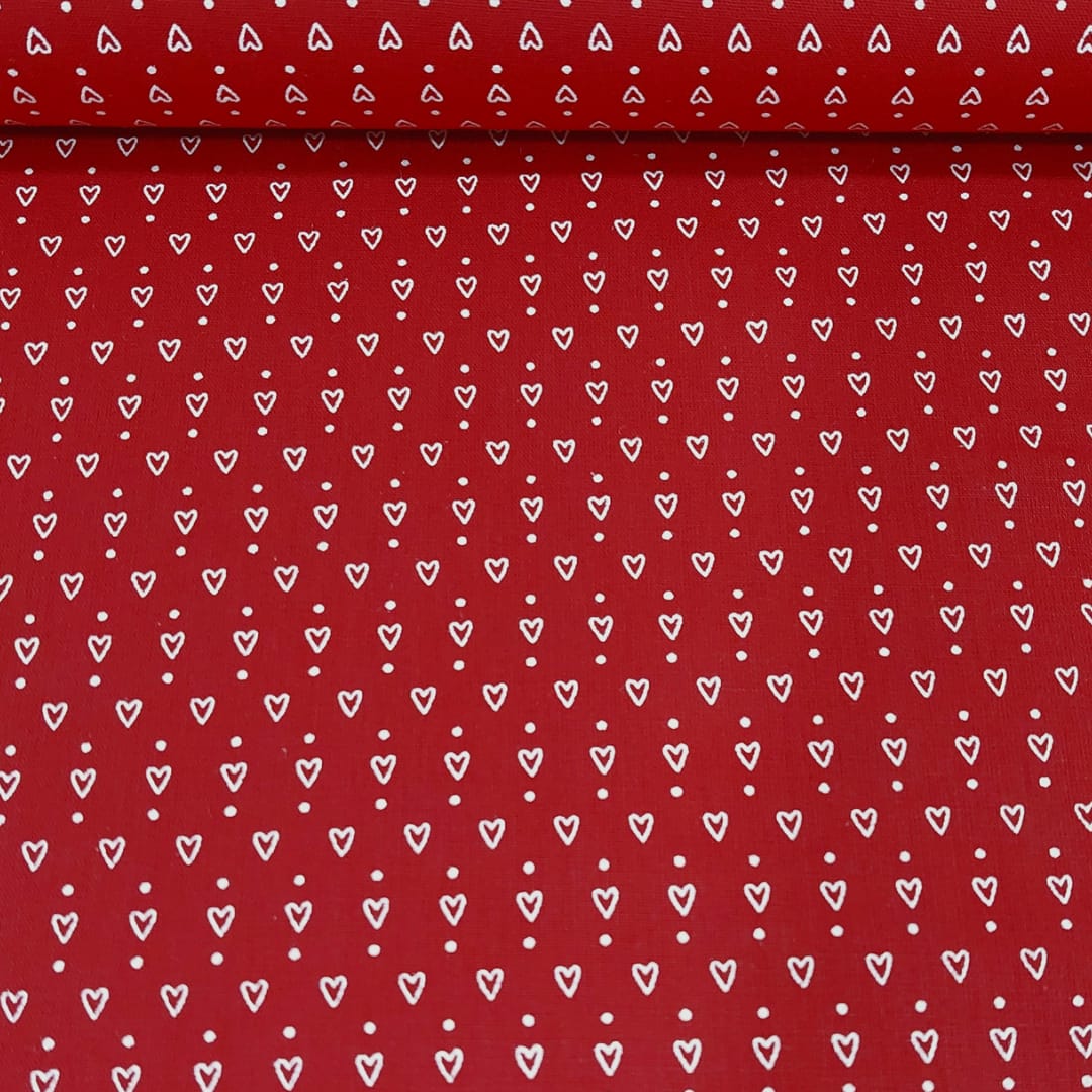 Tecido tricoline - Mini corações- fundo vermelho - Fernando Maluhy                   