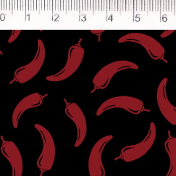 Tecido Tricoline - Pimenta vermelha fd. preto - Fernando Maluhy  (50x1,50 cm)                 