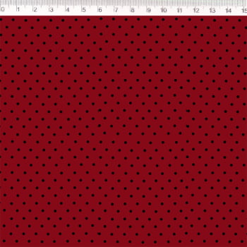 Tecido tricoline -  poa pequeno preto - fd. vermelho - Fernando Maluhy  (50 x 1,50 cm)        