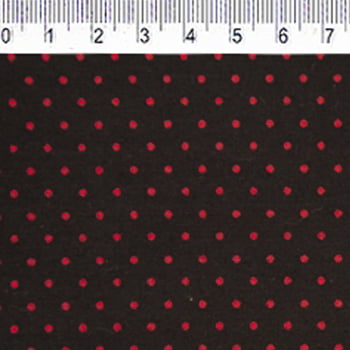 Tecido tricoline -  poa pequeno vermelho - fd. preto - Fernando Maluhy  (50 x 1,50 cm)         
