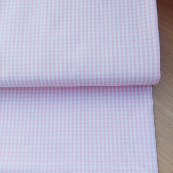 Tecido Tricoline fio tinto  - Xadrez rosa claro -  medio 8mm -  Tecidos Caldeira  (50x1.50cm)              