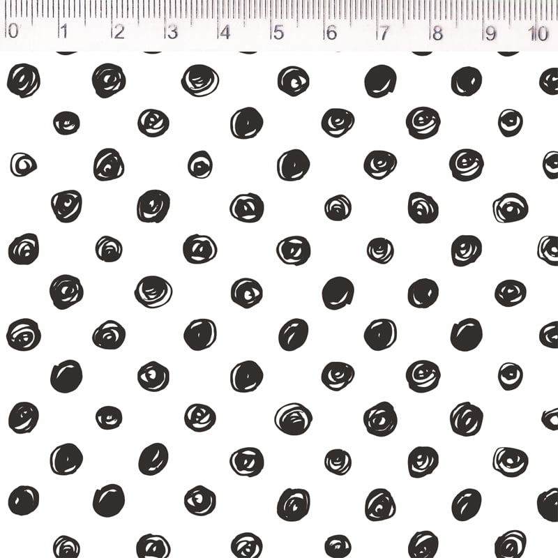 Tecido Tricoline - Col. Geometricos Mariana Curti - poa trace preto - Fernando Maluhy  (50x1.50cm)            