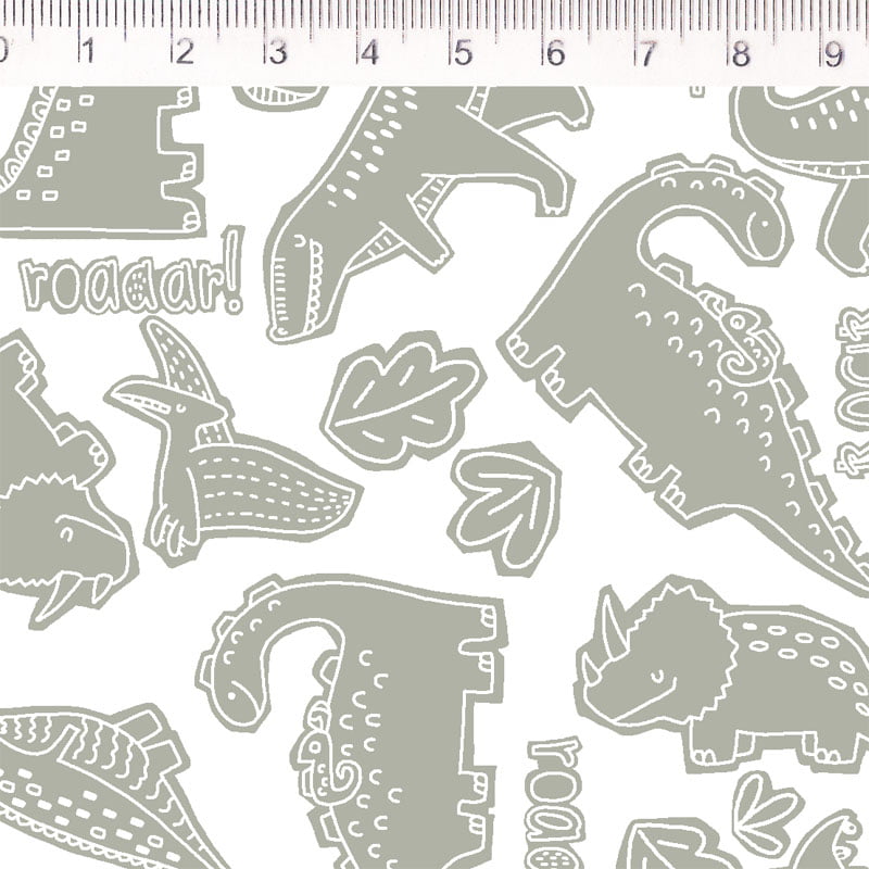 Tecido tricoline - Coleção Planeta dos Dinossauros - babyssauro cinza - Fernando Maluhy           