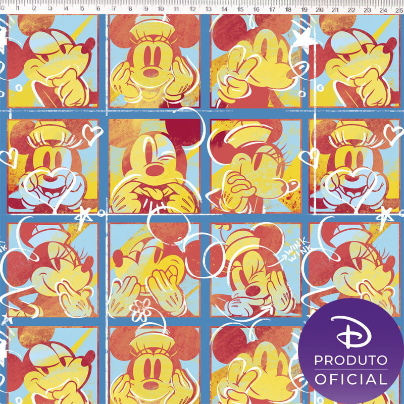 Tecido tricoline digital - Coleção Disney - Minnie e Mickey vintage - Fernando Maluhy      