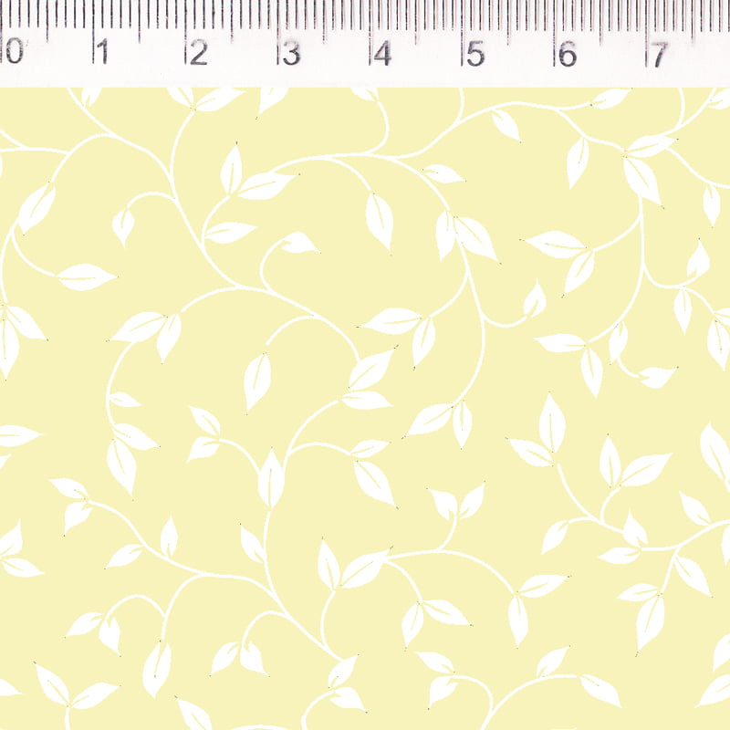 Tecido Tricoline - Folhagem miuda branca fd.amarelo- Fernando Maluhy  (50x1,50 cm)                   