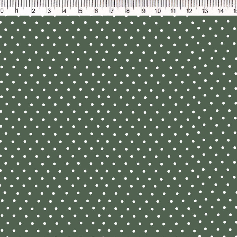 Tecido tricoline -  poa pequeno branco - fd. verde musgo - Fernando Maluhy  (50 x 1,50 cm)       -