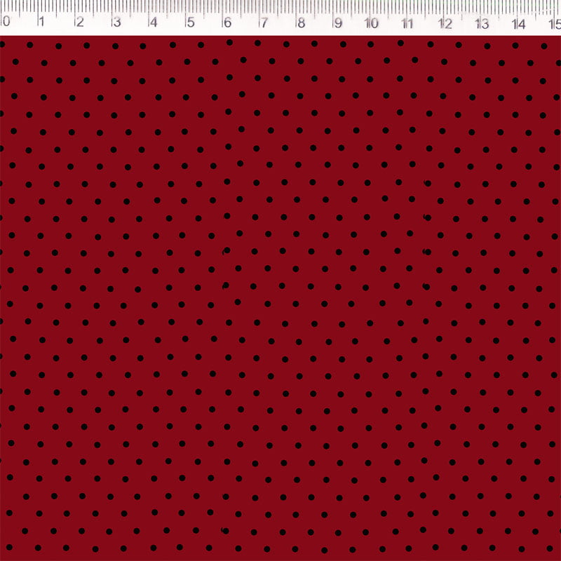 Tecido tricoline -  poa pequeno preto - fd. vermelho - Fernando Maluhy  (50 x 1,50 cm)        