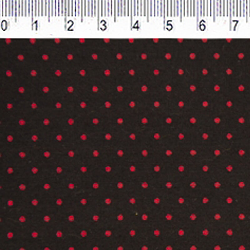 Tecido tricoline -  poa pequeno vermelho - fd. preto - Fernando Maluhy  (50 x 1,50 cm)         